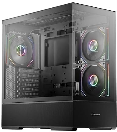LC-Power ATX Gaming 812B Onyx Vision | Midi-Tower PC-Gehäuse | BTF-Support | 3X 140mm ARGB Lüfter | USB-C 3.2 | Hartglas | BTF ATX M-ATX Mini-ITX | Schwarz