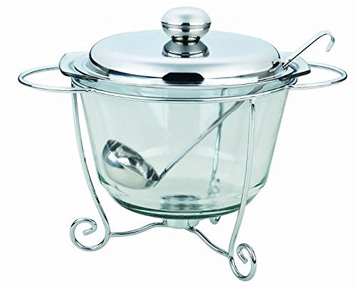 Cristal Sopa turren bol con asas de 4L calentador soporte cocina de cucharón de servir Tamaño Grande