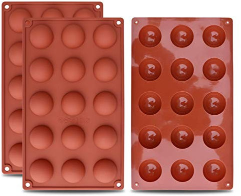 homEdge Molde de silicona semi-esfera pequeño de 15 cavidades, 3 paquetes de moldes para hornear para hacer chocolate, pasteles, gelatinas y mousse de cúpula
