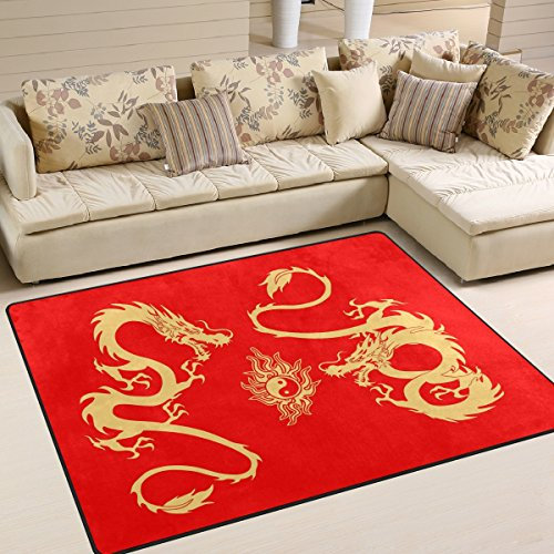 Use7 Teppich mit chinesischem Drachenmotiv, Yin Yang, Textil, Mehrfarbig, 203cm x 147.3cm(7 x 5 feet)