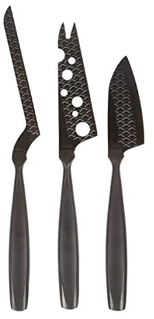 Ensemble de couteaux à fromage Monaco+ de Boska / 3 couteaux dans un étui en cuir/Pour chaque type de fromage/Antiadhésif/Noir / 28 cm