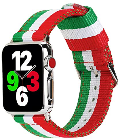 ESTUYOYA Armband Italien kompatibel mit Apple Watch 49mm 46mm 45mm 44mm, (42mm-Serie 1-3), Nylon-Armband mit Italienische Flagge für iWatch Series 10 9 8 7 6 5 4 3 2 1 SE Ultra 2 - Silber