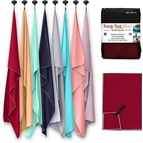 Snug Rug Microfibre Beach Towel Large 80 x 160cm – Super Absorbent Quick Drying Lightweight Sand Proof Beach Towels Jester Red