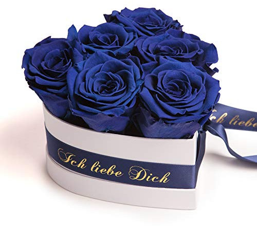ROSEMARIE SCHULZ Heidelberg Infinity Rosenbox Herz - 6 ewige Rosen blau 10x15cm - Valentinstag für Frau und Mann Geschenke (Blau, Medium)