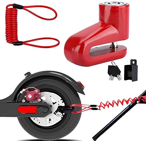 Bremsscheibenschloss,Scooter Stahldraht Schloss,Scheibenbremsenschloss, Diebstahlsicherung Stahldraht Schloss für Xiaomi Mijia M365, Motorrad Fahrrad Räder Schließfach mit Erinnerungsseil (Rot)