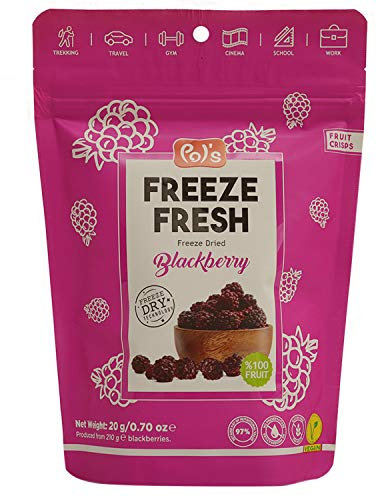 POL'S - 20 gr. Zarzamora Entera Liofilizada, Freeze Dried Blackberry Whole, Zarzamora Seca, El mejor refrigerio diario, sin gluten, sin azúcar, vegano, sin aditivos