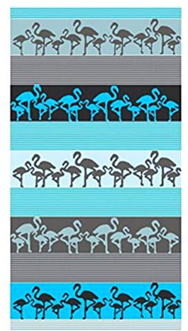 LINDER LEX Saunatuch Handtuch Duschtuch Crazy Flamingo Baumwolle 90 x 170 cm, Farbe:Grau-Blau