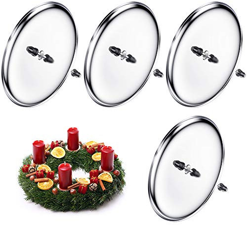 4 Stück Kerzenteller Mit Dorn, 8cm Adventskranz Halter, Kerzenhalter Steck, Adventskerzenhalter Silber Zum Selber Basteln