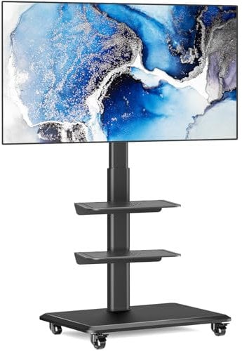 TV Ständer Rollbar Fernsehständer Bodenständer, RFIVER TV Rollwagen Wagen mit Rollen für 26-65 Zoll Fernseher - Drehbar Mobile Fernseh Stand Hoehenverstellbar Hoch Schwarz | Max 35KG Vesa 400x400 mm