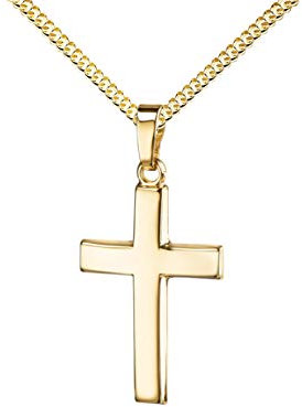 JEVELION Goldkreuz Kette 585 Gold-Kreuz 14 Karat für Damen, Herren und Kinder Kettenanhänger in gewölbter Form + Schmuck-Etui mit Kette 50 cm