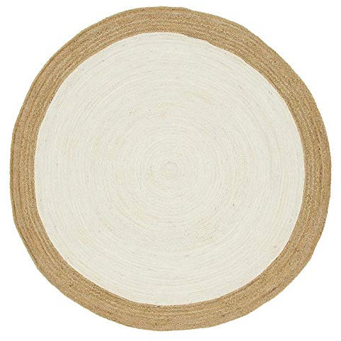 DNR Teppich aus indischer Naturfaser, rund, 240 x 240 cm, Weiß / Braun