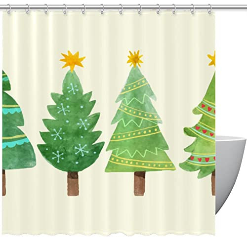 Tenda da doccia disegnata a mano con albero di Natale, impermeabile, con 12 ganci, 167,6 x 182,9 cm