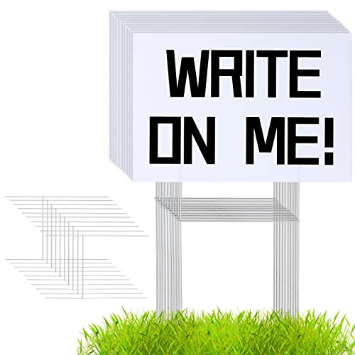 Lot de 10 panneaux vierges en plastique ondulé imperméable avec piquets pour jardins, parcs, avertissements, foires, publicités, publicités - 45,7 x 30,5 cm