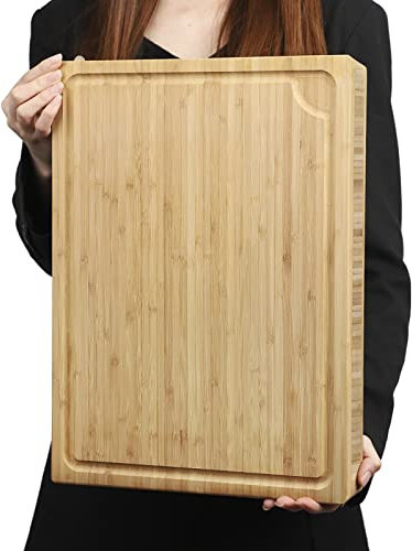 Extra Large Bamboo Kitchen Stove Chopping Board, Thick Heavy Duty Chopping Board with Juice Groove, for Cutting Meat, Bones and Vegetables