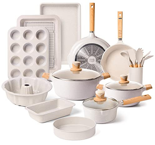 Juego de ollas y sartenes antiadherentes, utensilios de cocina + utensilios para hornear, juego de utensilios de cocina de granito, juegos de utensilios de cocina de inducción con sartén, cacerola