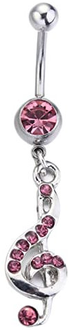 Banemi Bauchnabelpiercing Schleife Chirurgenstahl, Große Bauchnabelpiercing Rosa Musiknotenform mit Rosa Zirkonia Bananabells Geschenk für Frau