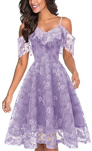 seiveini Donna Abito da Sposa di Pizzo Chiffon Elegante Abito da Cerimonia Corta Irregolare Vestito Midi da Damigella Senza Spalline Abito da Sera ​per Banchetti Chic Vintage F Viola M