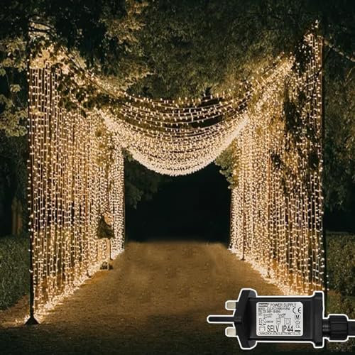 Dekofun 600 LED Curtain Fairy Lights 6m x 3m Gazebo Light Mains Powered, 8 Modes Curtain Lights Outdoor, Waterproof Wall Fairy Light, String Lights for Ramadan Wedding Wall Indoor Outdoor Decorations