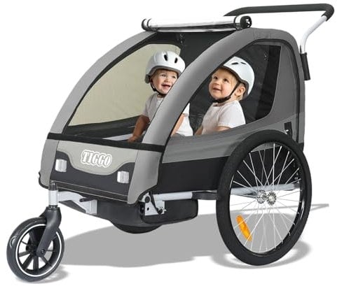 Tiggo Kinderanhänger Jogger 2 in 1 Kinderfahrradanhänger Fahrradanhänger Anhänger 50402 (Grau)
