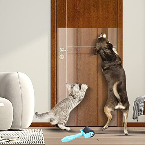 CHUANGSEED 4-Pack x 40 x 8.2 Die-Cut Clear Dog & Cat Scratch Protector Tape with Roller - Door Guard for Dogs & Cats
