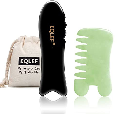 Gua Sha Set, Gua Sha Stein Gua Sha Kamm Gua Sha Schaber Büffelhorn Jade Kamm für Spa Trigger Point Nachricht Auf Gesicht Arm Fuß (2pcs)