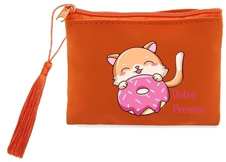 Porte Monnaie et cles Orange Chat Donut Personnalisable
