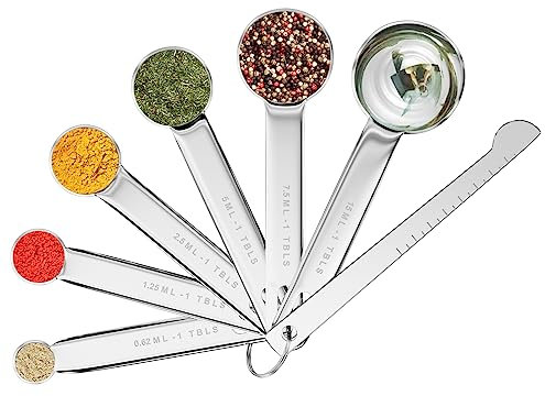Fousenuk 7 piezas Cucharas Medidoras, Juego de Cuchara Medidora de Acero Inoxidable para Cocinar y Hornear con Regla de Medición, Herramienta de Medición para Medir Líquidos y Sólidos