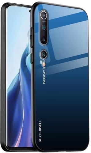 EASSGU Hülle Geeignet für Xiaomi MI 10 5G (6.67 Inches), Rückseite aus Glas mit Farbverlauf, Anti Drop und Anti Scratch Handyhülle - Blau Schwarz