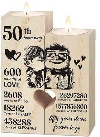 50th Golden Anniversary Wedding Gifts for Wife, Couples Gifts Candlestick,50th Wedding Anniversary Birthday Gifts for Wife from Husband,Golden Anniversary Presents for Wife Women,Fifty Years for Her