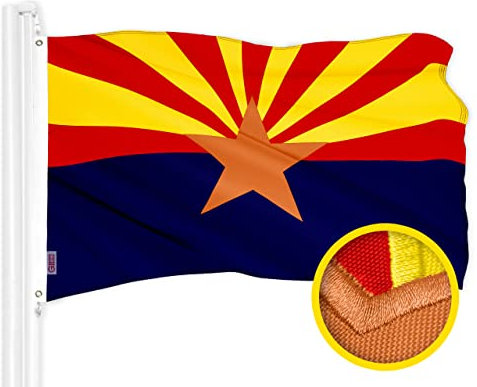 G128 Arizona AZ Staatsflagge Flaggen, 7,3 x 1,2 m, ToughWeave-Serie, besticktes 300D-Polyester, besticktes Design, für drinnen und draußen, Messingösen