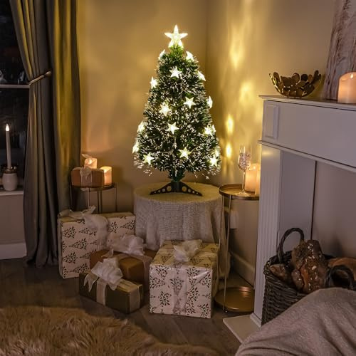 2ft Green Fibre Optic Tree with Warm White LED's and Stars