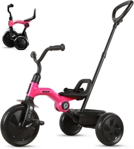 Mondial Toys Triciclo Evolutivo per Bambini ANT Plus 2 in 1 Pieghevole Triciclo con Maniglione ad Altezza Regolabile e Rimovibile Cinture di Sicurezza e Cestello Portaoggetti Max 25 kg Rosa