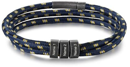 Pulsera de hombre de estilo vintage, tejida a mano y personalizada con 2-4 nombres. La pulsera es sencilla y delicada y simboliza la paz y la protección. (Nombre 2, Azul)