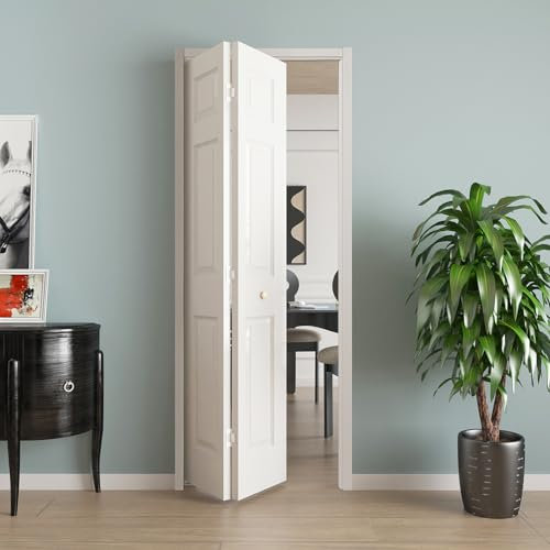 JUBEST Falttüren, 6 Paneele, grundiert, Falttüren für 76,2 x 203,2 cm große Türöffnung, moderne weiße Hohlkern, Doppelfalt-Türplatte mit Hardware-Kit und Knauf, weit verbreitet, grundiert