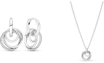 PANDORA Familie Für Immer Verschlungener Anhänger Halskette & Creolen aus Sterling-Silber, Kompatibel mit Moments Armbändern