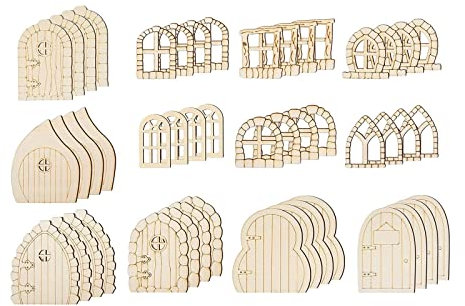 Sharplace Unlackierte Mini-Türfenster aus Holz, 12 Verschiedene Muster - Gartentür - DIY-Bastelprojekte für Mini-Gartenhaus-Zubehör, Retro-Stil