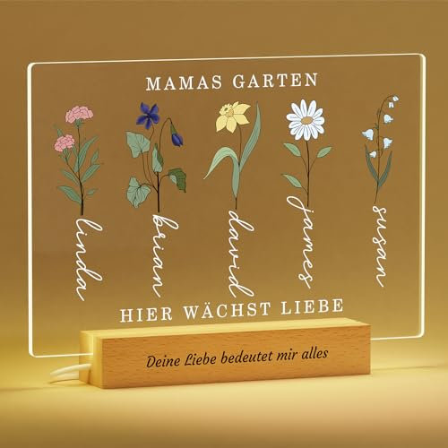 Voryusmer Geschenkideen für die Mutter - Personalisierte Geschenke Nachtlampe Mamas Garten, Muttertagsgeschenk Personalisiert, Geburtsblume mit Namen und Text