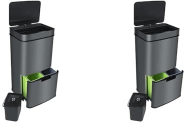 Ribelli Edelstahl - Mülltrennsysteme mit 3+1 Fächer - Mülleimer mit Sensor - 72 Liter (2x12 + 1x48 L) - Design Treteimer aus Edelstahl - Grau (Packung mit 2)