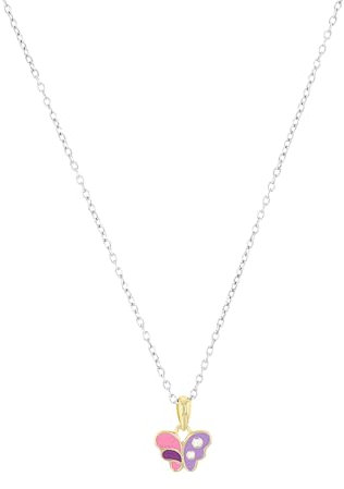 Prinzessin Lillifee Kette mit Anhänger 925 Sterling Silber Mädchen Kinder Halsschmuck, mit Zirkonia synth., 35+3 cm, Bicolor, Schmetterling, Kommt in Schmuck Geschenk Box, 2037952