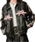 FZKun Veste En Cuir PU Y2k Pour Femmes - Doux Cool Nœud Col Fermeture Éclair Manteau Noir Vintage Surdimensionné Vêtements Grunge Street Style Fait Main Vieilli (Rose,L)