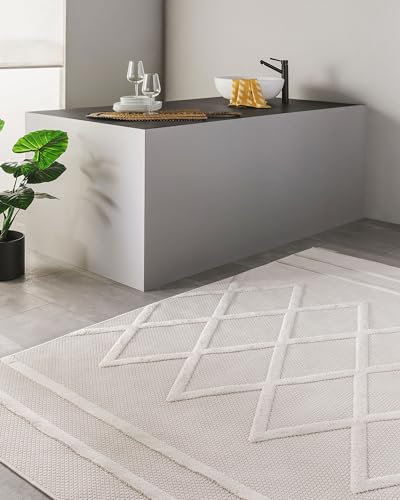 benuta Nest Teppich Bonte - Creme 120x170 cm - Kunstfaser - Outdoor geeignet - Rechteckig - Pflegeleicht für Esszimmer Küche Outdoor/Terrasse
