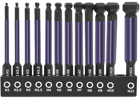 ANBOO 12 Stück 75mm Kugelkopf Sechskant Schraubendreher Bit 1/4 S2 Magnetischen Innensechskant Schraubendreher Satz 2/2,5/3/3.5/4/5/6/7/8/9/10/12mm Hex Schraubendreher Innensechskantschlüssel Set