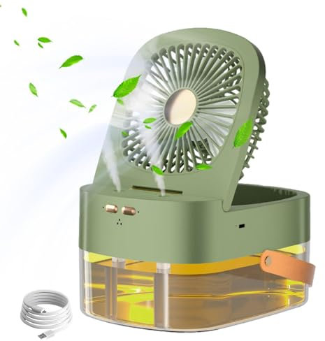 Samuliy Ventilateur de brumisation – Ventilateur de table brumisateur d'eau | Ventilateur de pulvérisation d'eau portable avec lumière d'ambiance pour la maison, les voyages, les bureaux