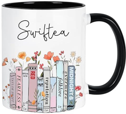 WHENZOO Coffee Mug, 350ml Ceramic Tea Mug, Pink Coffee Mugs Presents, Ceramic Music Lover Personalized Mug, Safe Coffee Mugs Suitable for Coffee Juice Tea (Black-B)