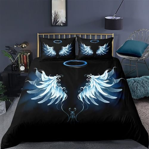 Rodths Bettwäsche 200x200 Engel Bettbezug 200 x 200 3er Set, Weiche Microfaser Sommerbettwäsche mit ReißVerschluss, 2 Kissenbezug 80x80 cm, Bügelfreie Weich Bettdeckenbezug