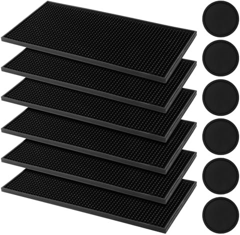 GBACHOOSE 6 Stück Barmatte 30x15 cm, Abtropfmatte mit 6 Untersetzer, Bar Matte, Abtropfmatte Silikon, Tamper Matte für Bar, Club, Cafes, Restaurants, Küche