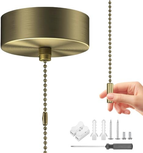 WUISOLQP Bathroom Light Pull Cord Switch Chrome Round Light Switch Ceiling Light Top Mounted Chrome Chain Fitting Kit Pendant Light 150cm Cord Pull String for Bathroom Chandeliers Accessories Bronze