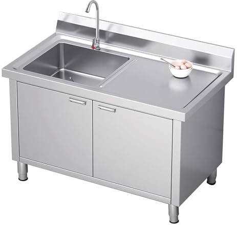OWOHYG Freistehender Küchenspülenschrank aus Edelstahl, integrierter Spülenschrank, Edelstahl-Drahtziehverfahren, großer Stauraum, (Twin)