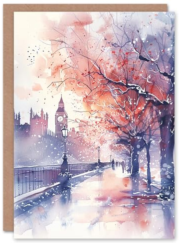 Artery8 Big Ben Street View London Winter Watercolour Blank For Him Or Her Art Birthday Card