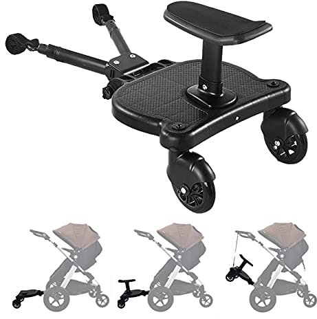Universal Ride Board für Kinderwagen, 2-in-1, verstellbares Schiebebrett mit abnehmbarem Sitz, hält Kinder bis zu 25 kg, kompatibel mit den meisten Kinderwagen